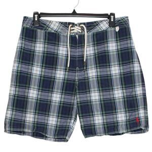 Polo Ralph Lauren Mens Vintage Swim Short Boardshort Plaid Blue Green Size 36 GG